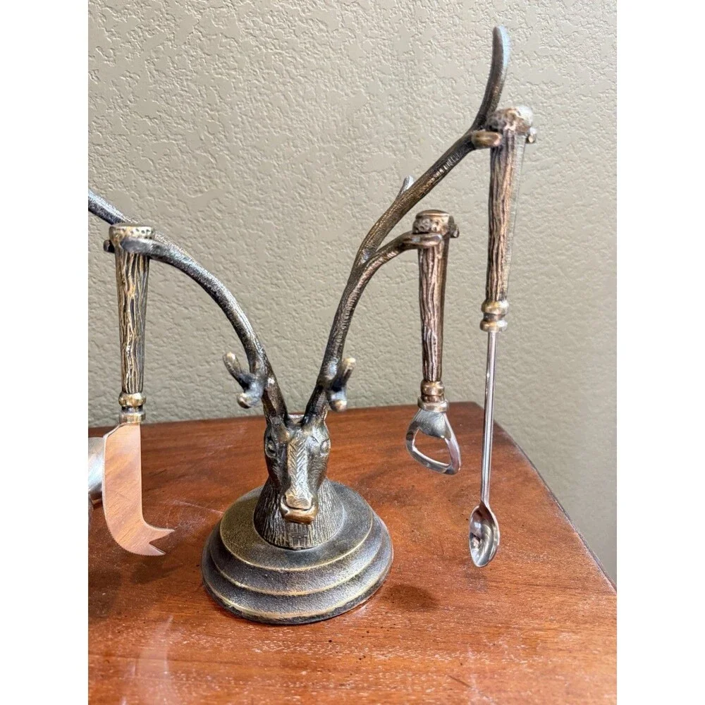 Stag Head Bartender Utensil Set 8/2013 Cost Plus Deer Elk Buck Game Hunter 12”